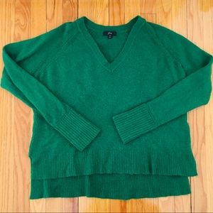 J. Crew Kelly Green V Neck Wool Blend Sweater